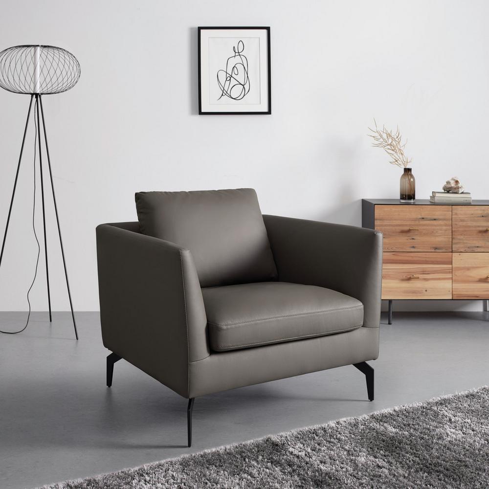 Kreslo Bella Kombinácia Pravej Kože A Koženky, sivá, 95 cm, 78 cm, 90 cm