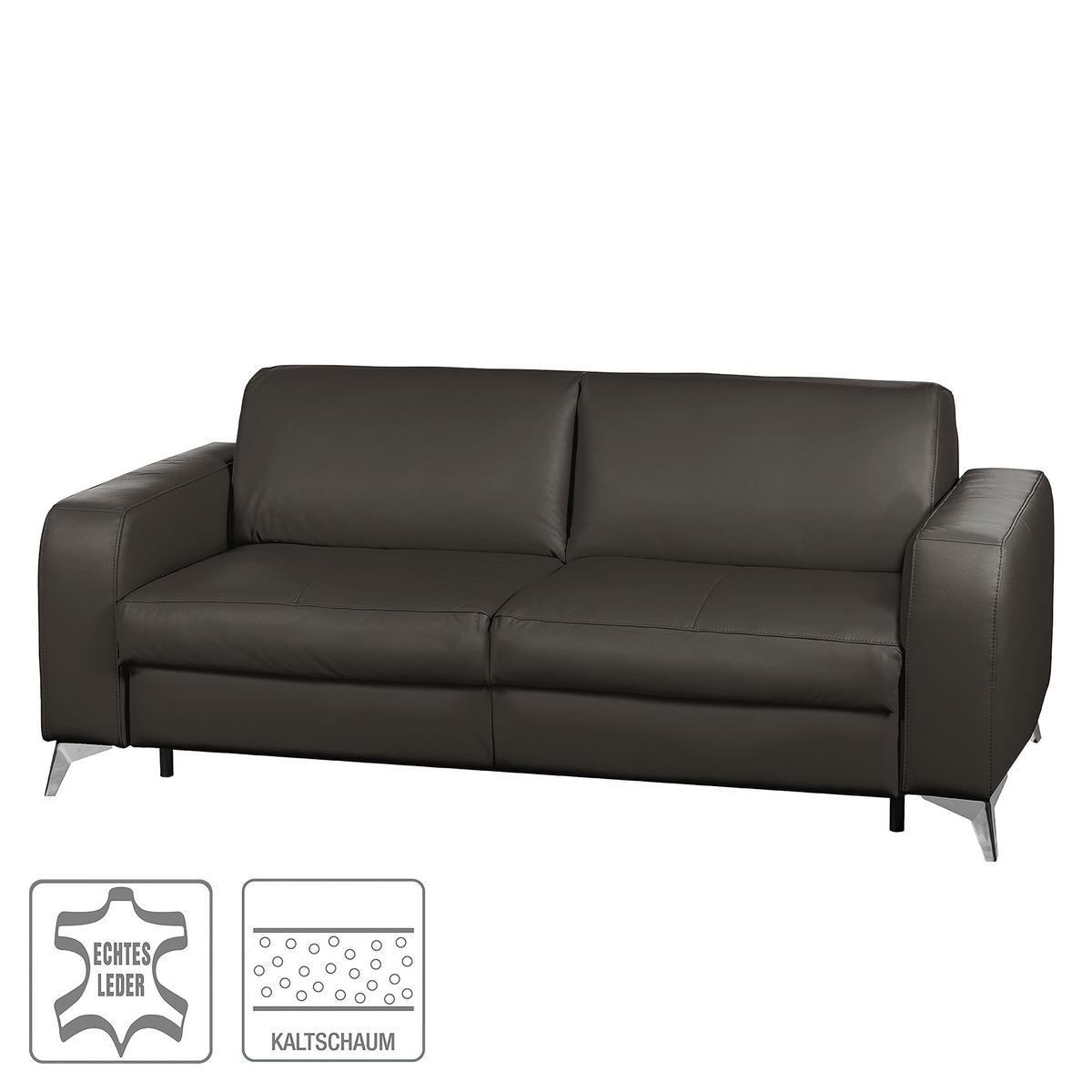 Schlafsofa Aloe Echtleder Dunkelbraun B: 204 Cm - Dunkelbraun/Silberfarben, Design, Leder (204/84/104cm) - Livetastic