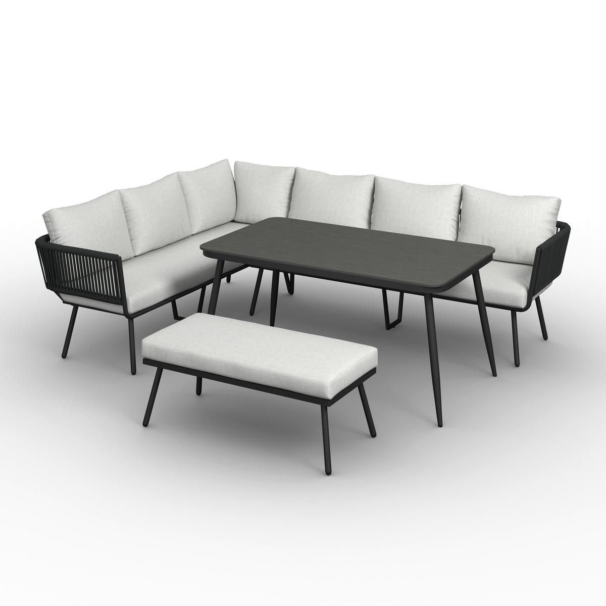 JEDÁLENSKÁ TERASOVÁ SÚPRAVA CAMEA - svetlosivá/tmavosivá, Modern, kov/textil - Bessagi Garden