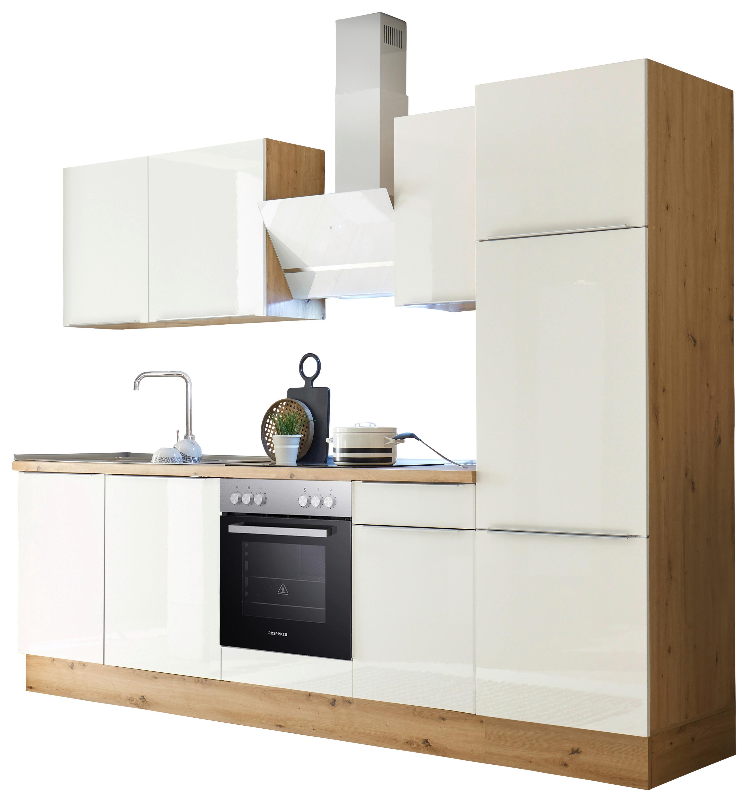 Küchenzeile Mit Geräten B: 280 Cm Weiß/eiche Dekor - Weiß Hochglanz/Eiche Artisan, LIFESTYLE, Holzwerkstoff (280/211/60cm) - Respekta