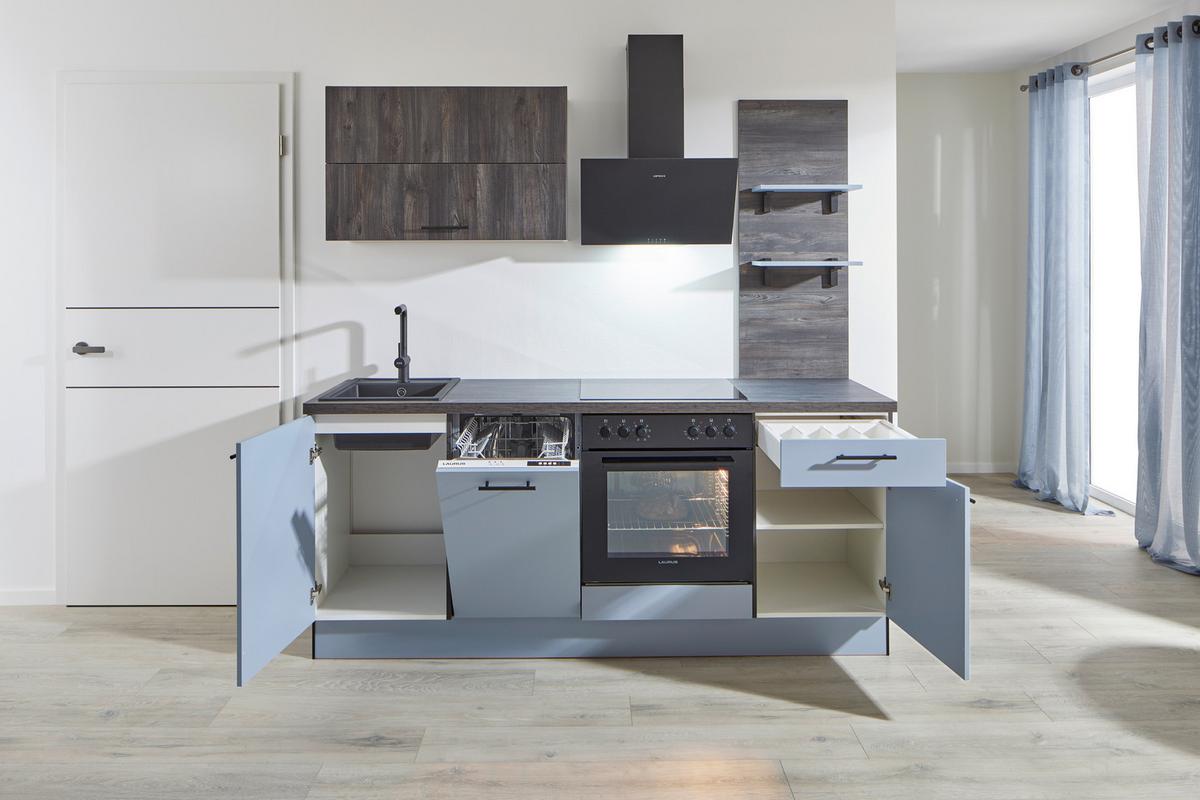 Küchenblock Pn105 / Pn100 - Eiche dunkel/Pastellblau, Basics, Holzwerkstoff (205cm) - Pino