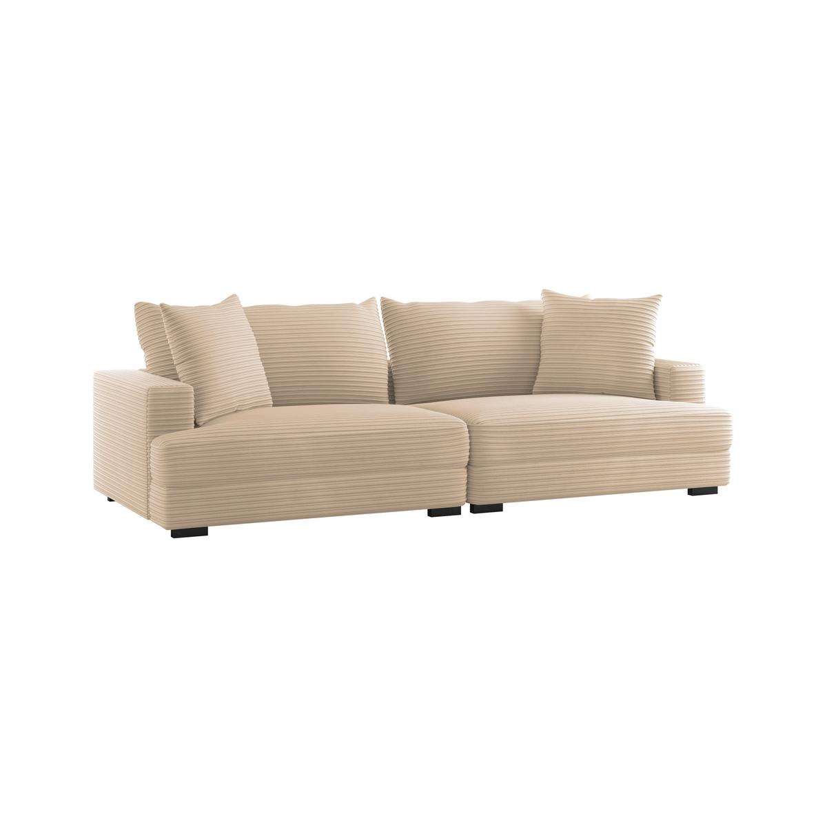 Megasofa Pelle mit Zierkissen B: 261 cm Creme Cord - Wengefarben/Creme, Trend, Textil (261/124cm) - Luca Bessoni