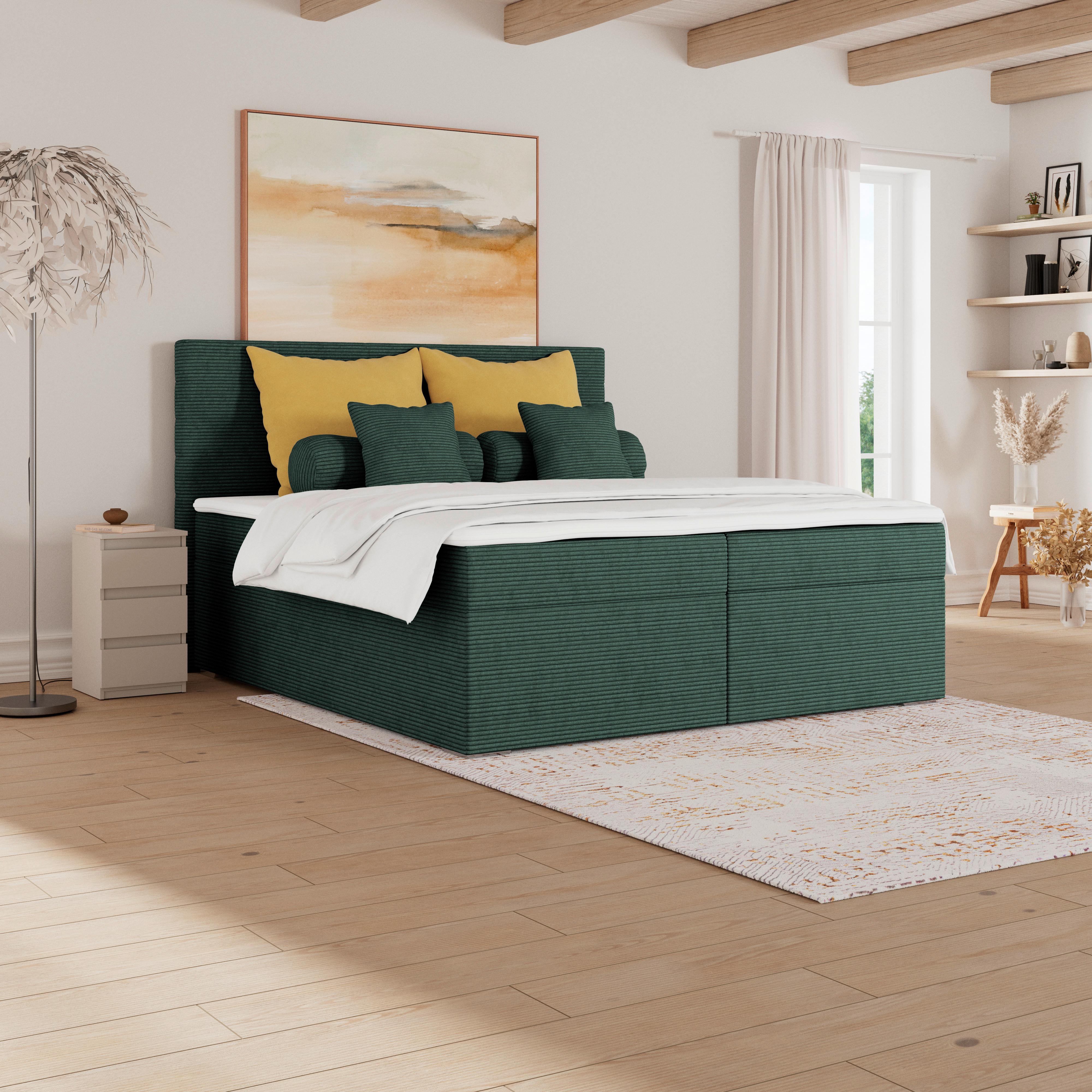 Kárpitozott Ágy Adria 160/200cm - sötétzöld, Konventionell, textil/fa (160/200cm)