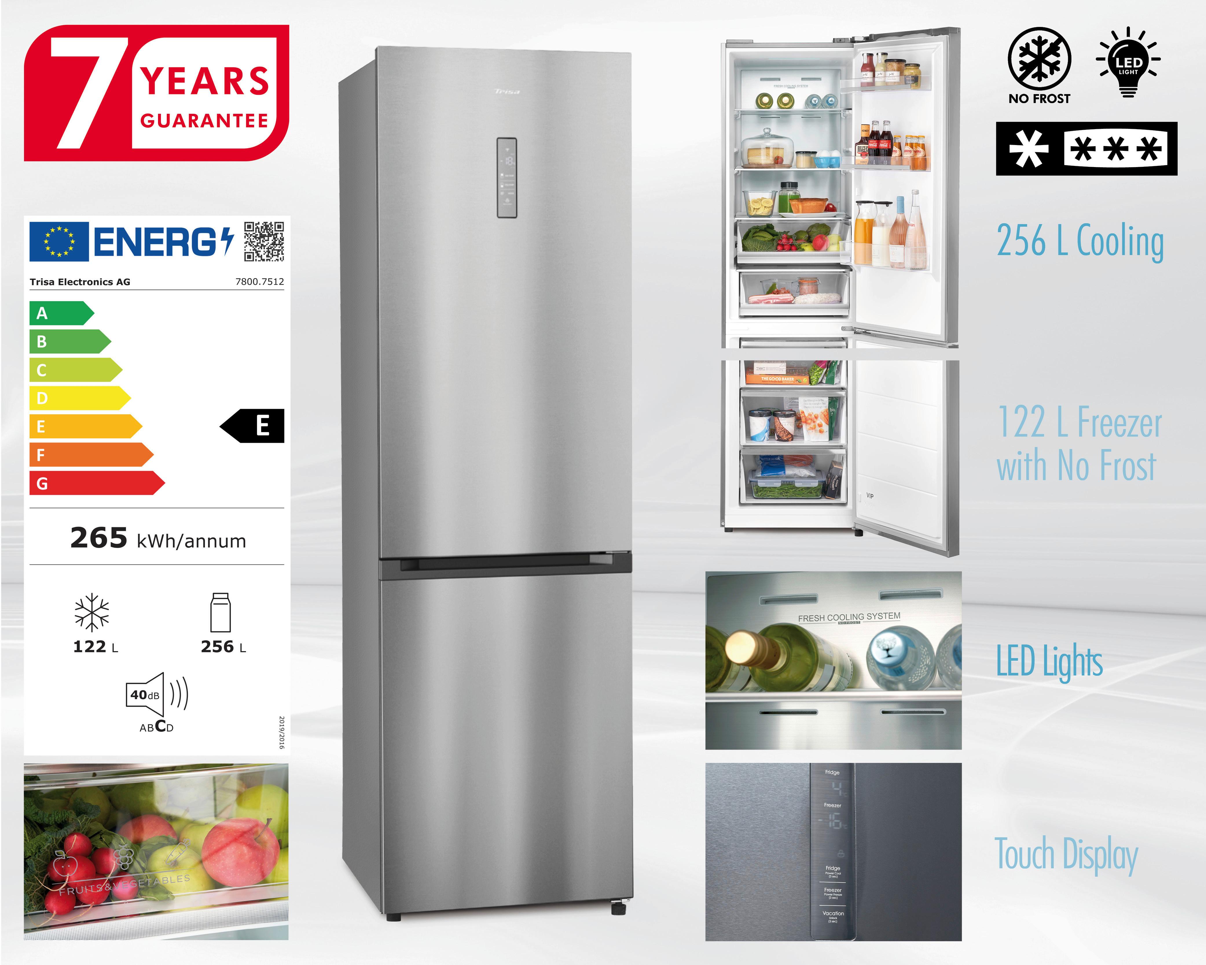 Kühl-Gefrier-Kombination Edelstahlfarben 378+116 L - Edelstahlfarben, KONVENTIONELL, Metall (66/59,5/201,8cm) - Trisa Electronics