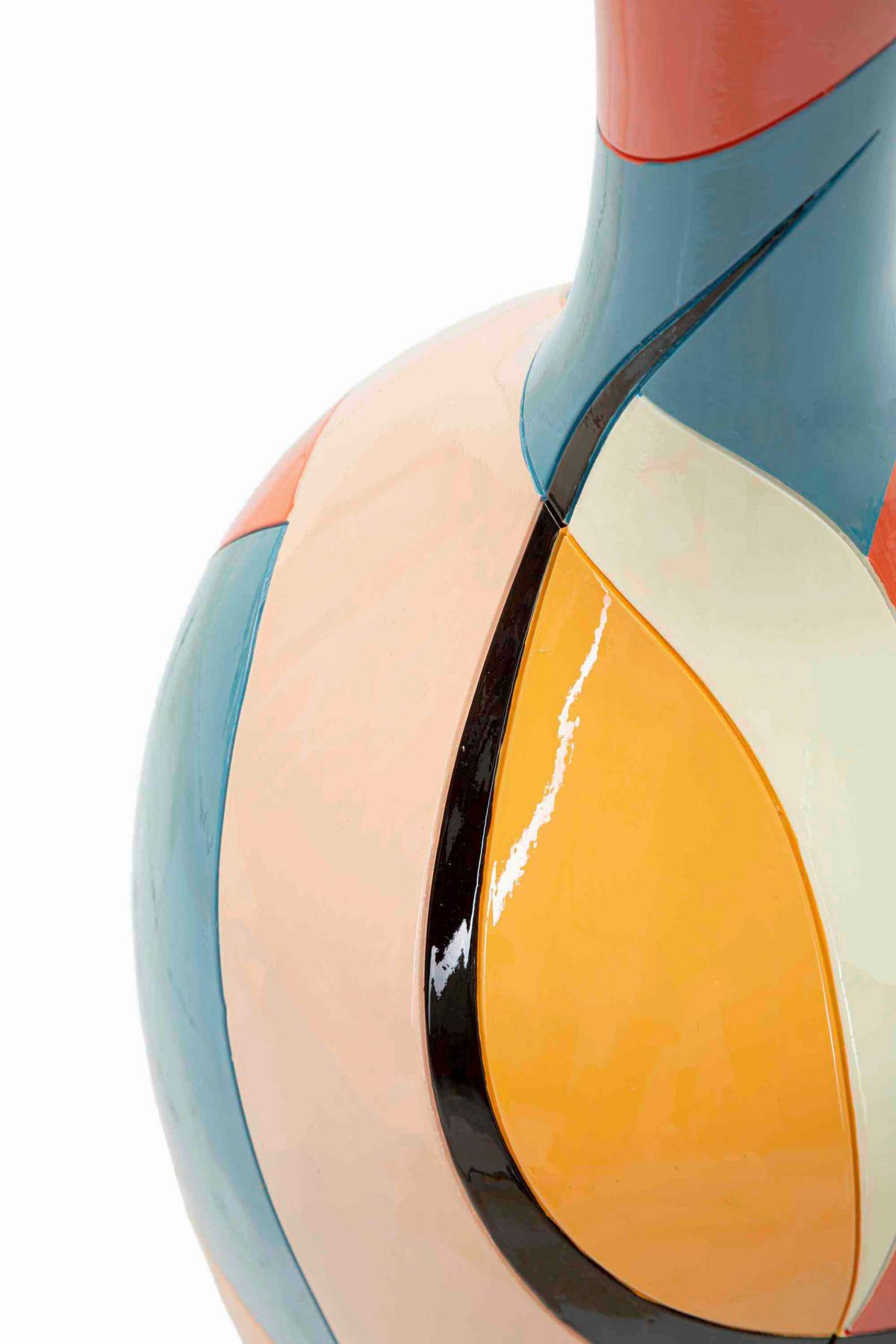 Vase Rubic Blau/gelb/rot/schwarz B: 25 Cm - Blau/Gelb, Basics, Kunststoff (25/66/25cm)