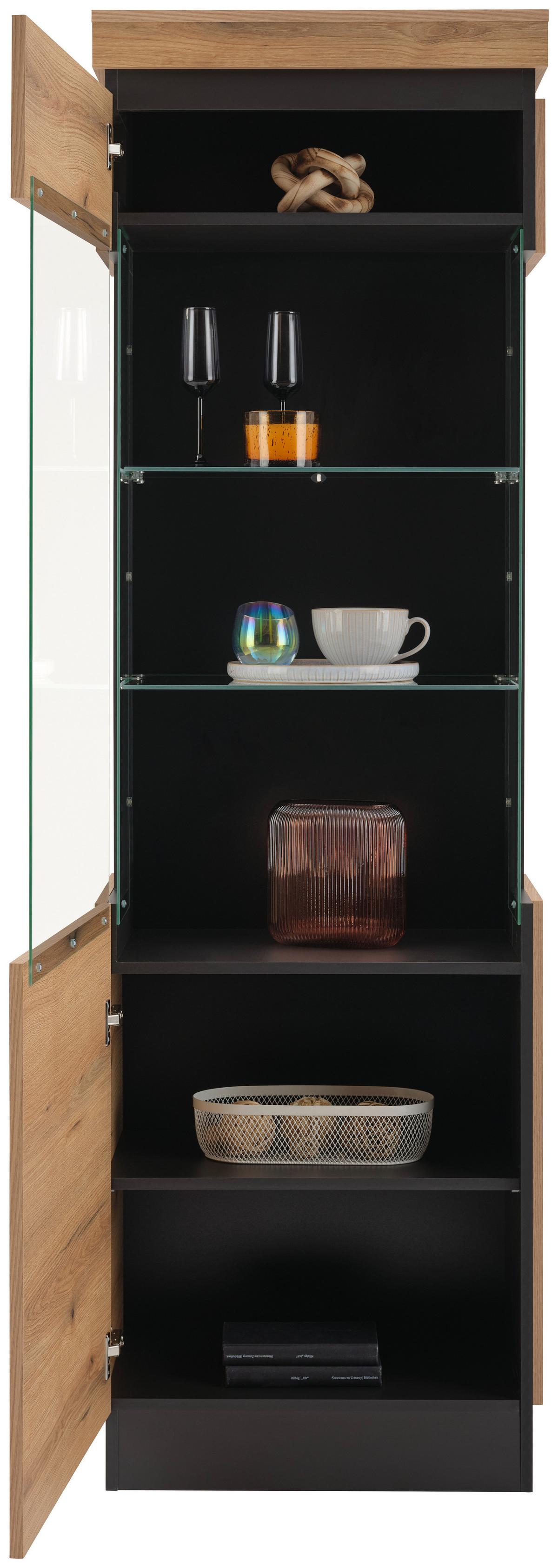 Vitrine Corte Grau /eiche Dekor B: 60 Cm - Eichefarben/Grau, Trend, Glas/Holzwerkstoff (60,1/200,5/40cm)