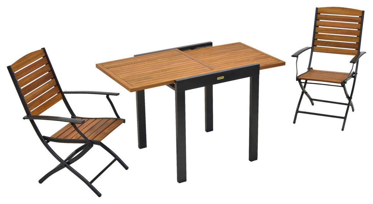 Balkonset Santorin - Graphitfarben/Naturfarben, MODERN, Holz/Metall - Gardenson