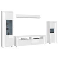 Wohnwand Skylight Weiß Hochglanz, 351 Cm - Weiß Hochglanz/Silberfarben, Design, Holzwerkstoff (351/202/46cm) - MID.YOU