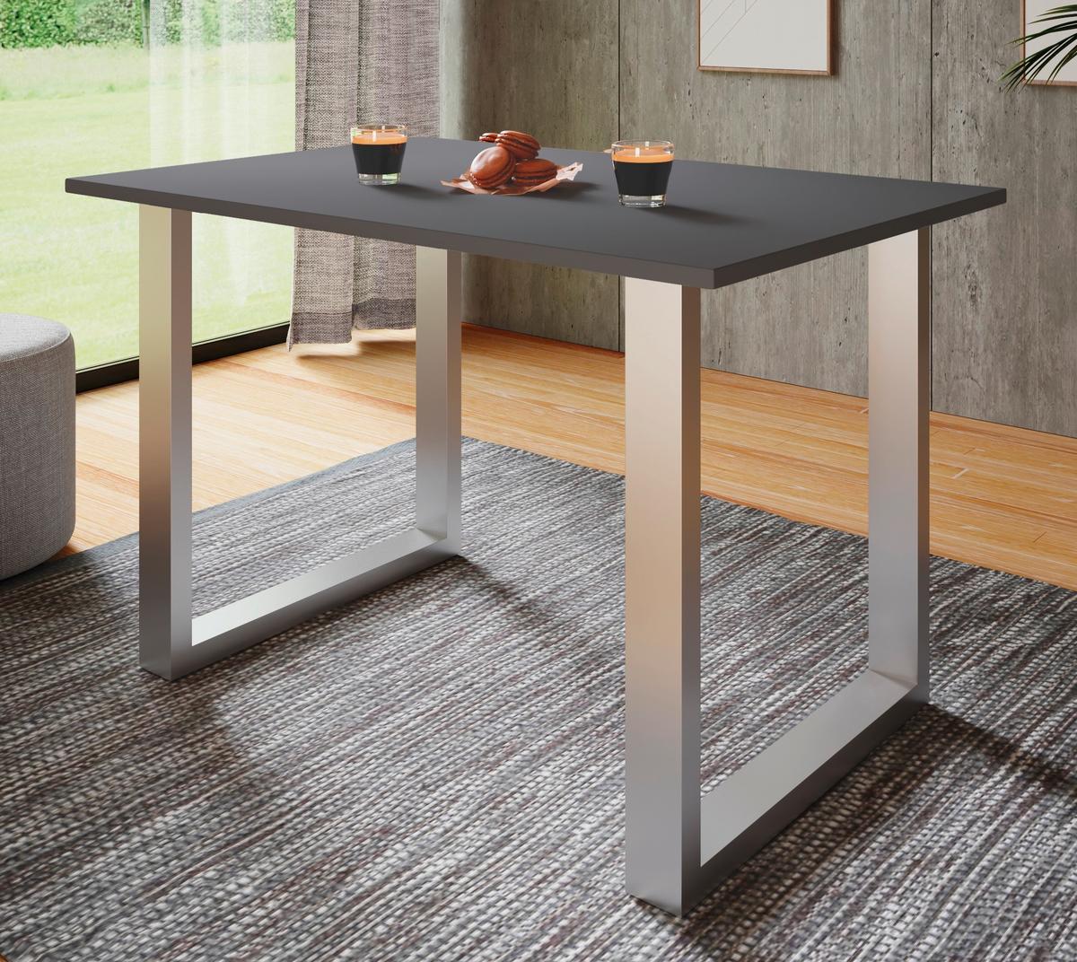 Schreibtisch Lona Anthrazit B: 80 cm - Anthrazit/Silberfarben, Design, Holzwerkstoff/Metall (80/76/50cm) - MID.YOU