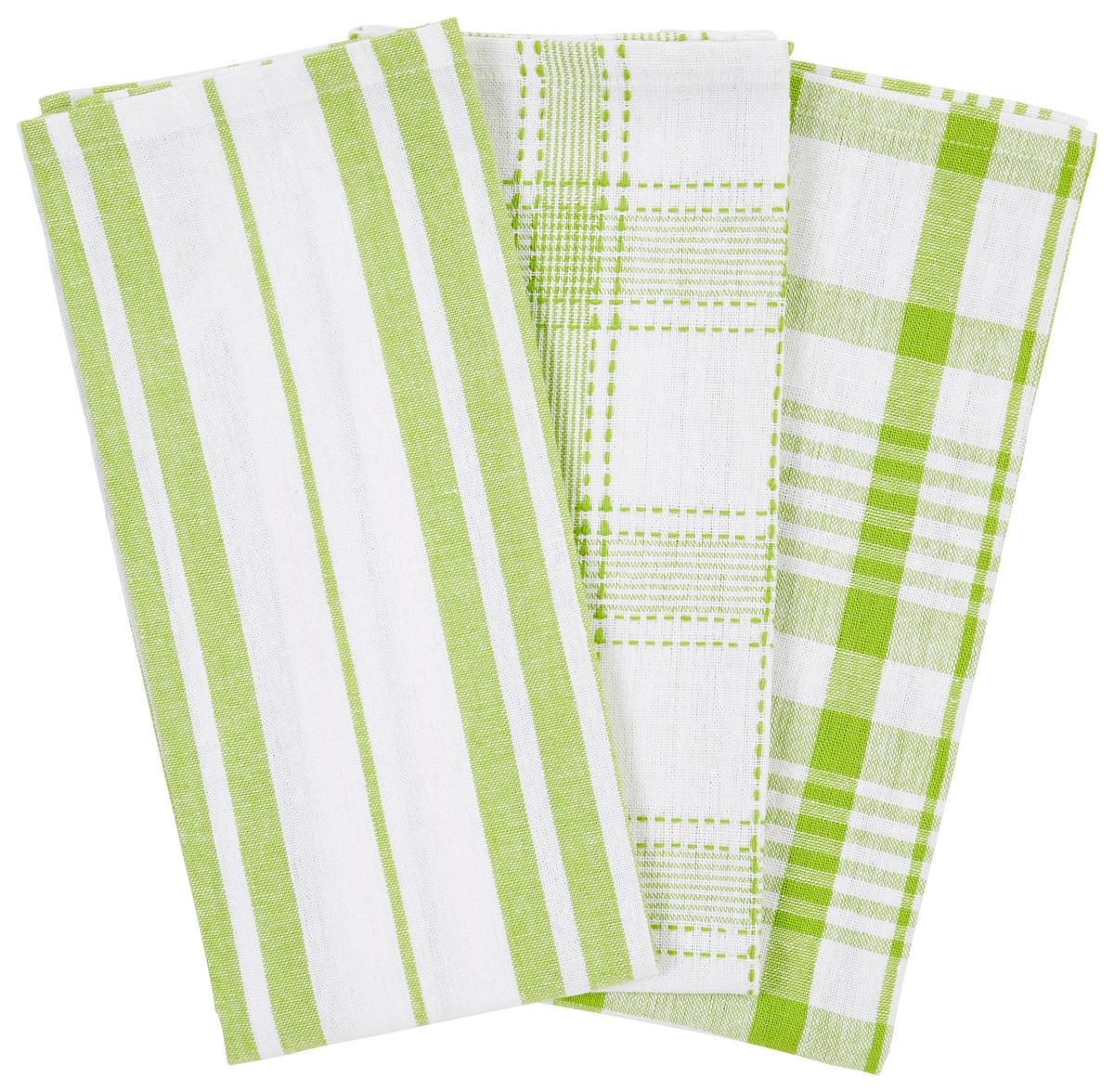 Geschirrtücher Valentina Baumwolle 3er-Set Grün/Weiß - Grün, MODERN, Textil (50/70cm) - Luca Bessoni