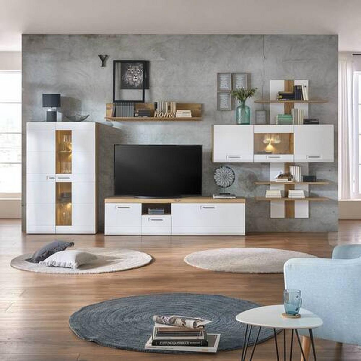 Wohnkombination 5-tlg. Auris, Weiß/eiche Dekor - Eichefarben/Weiß, MODERN, Glas/Holzwerkstoff (449,3/204,2/49,6cm) - Luca Bessoni