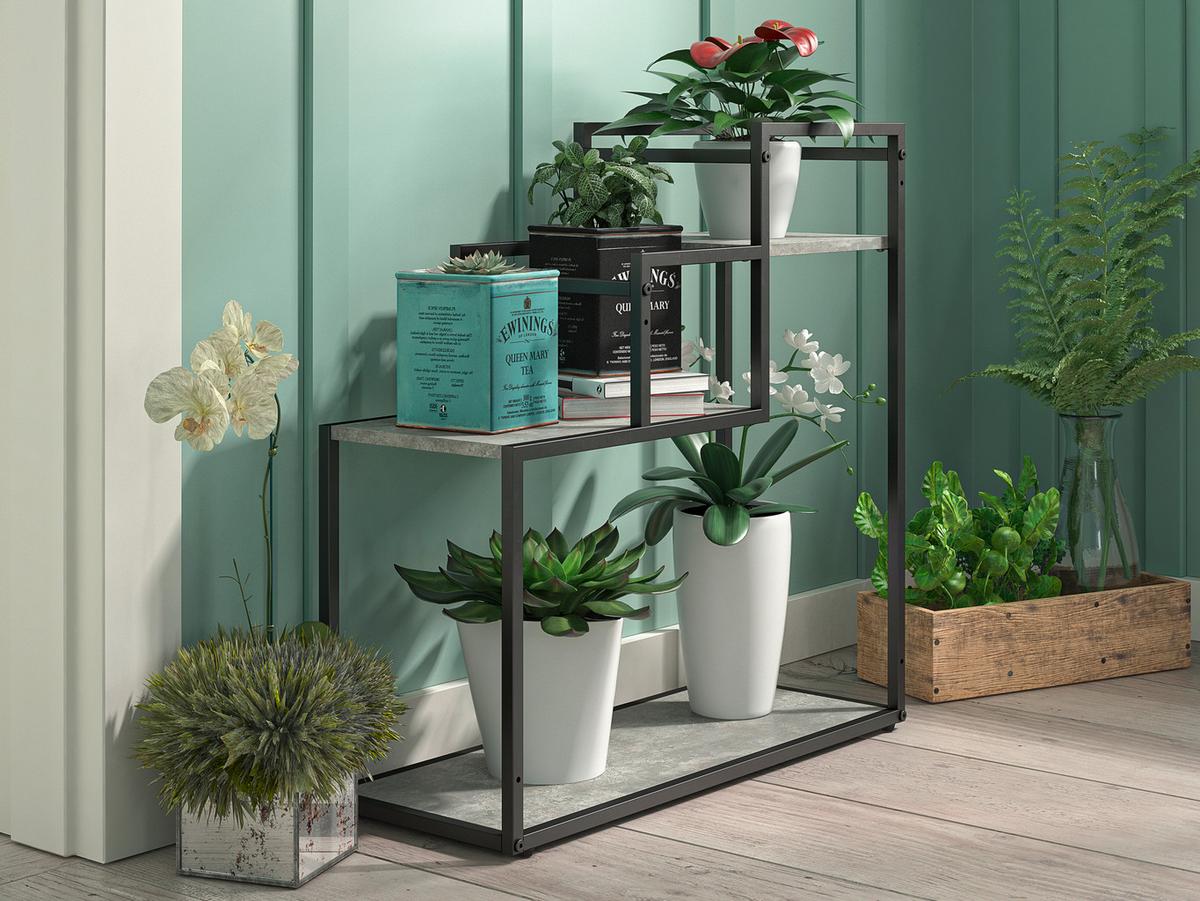 Blumenständer Weston Grau, Schwarz B: 58cm - Schwarz/Grau, Design, Holzwerkstoff/Metall (58/58/23cm) - MID.YOU