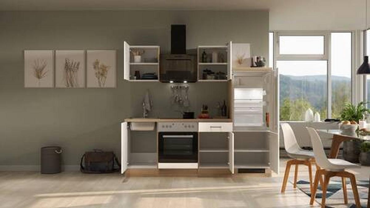Küchenblock Nepal Sonoma Eiche/kaschmir B: 220cm - Kaschmir/Sonoma Eiche, MODERN, Holzwerkstoff (220cm) - FlexWell