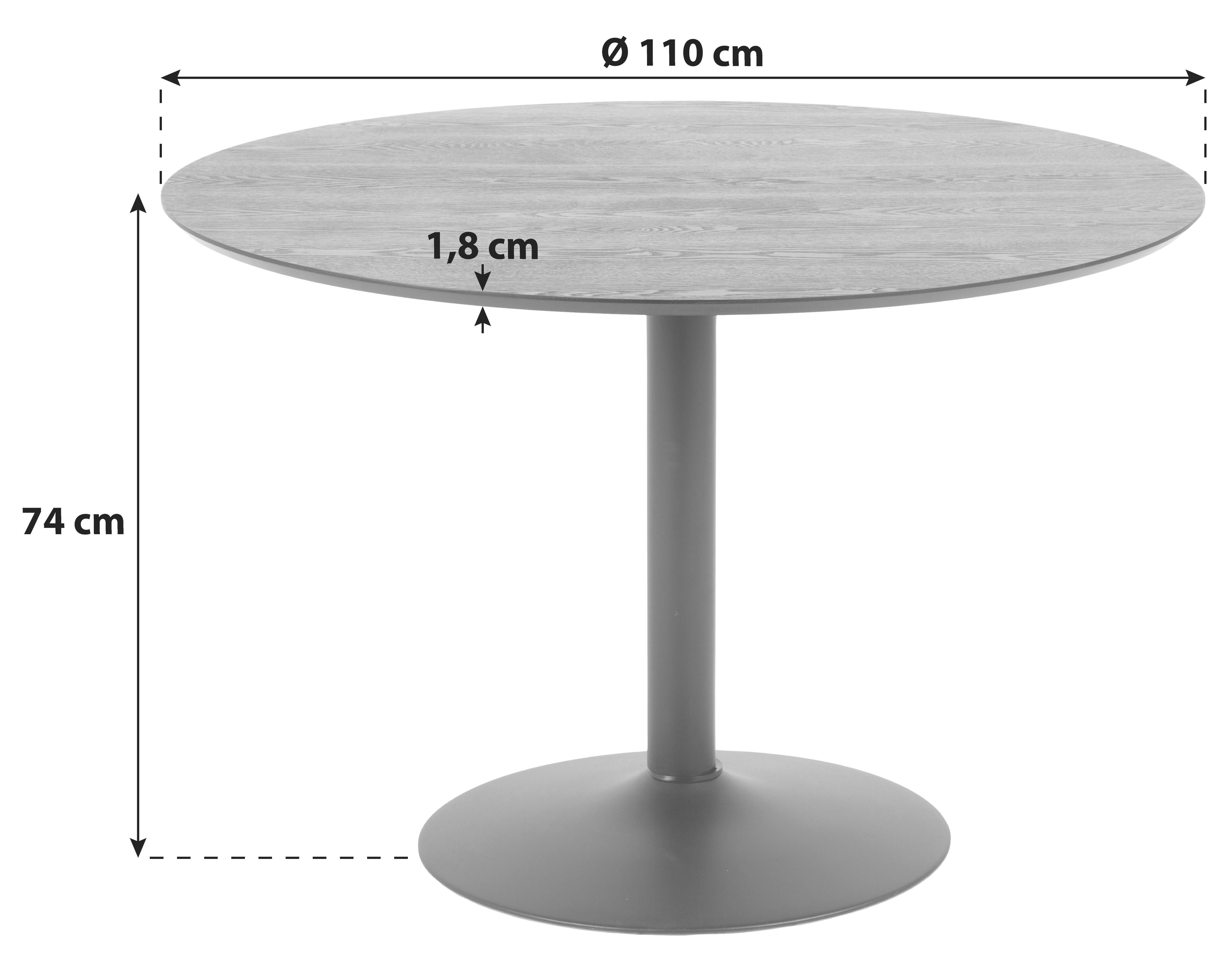 Esstisch Rund Ibiza Ø 110 cm Esche Dekor - Eschefarben/Schwarz, Basics, Holzwerkstoff/Metall (110/110/74cm) - MID.YOU