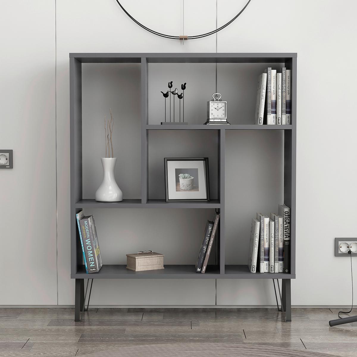 REGÁL ARVEN - antracitová, Design, kompozitné drevo (90/107,8/25cm) - Livetastic
