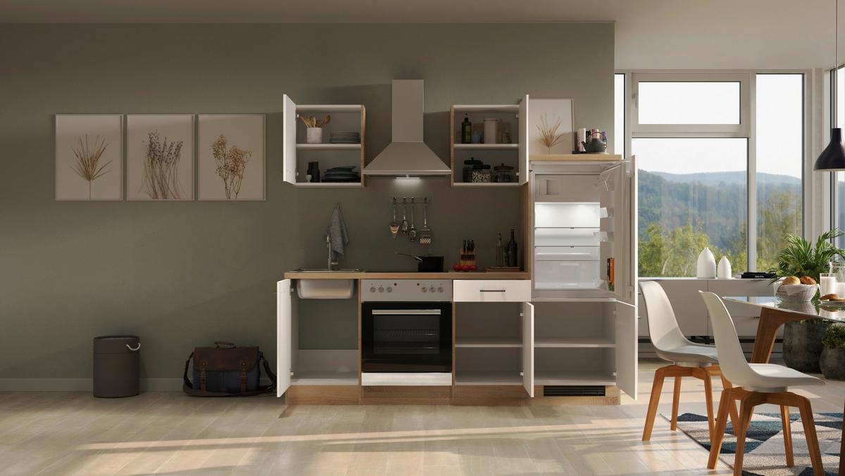 Küchenblock Nepal Sonoma Eiche/Kaschmir B:220cm - Kaschmir/Sonoma Eiche, MODERN, Holzwerkstoff (220cm) - FlexWell