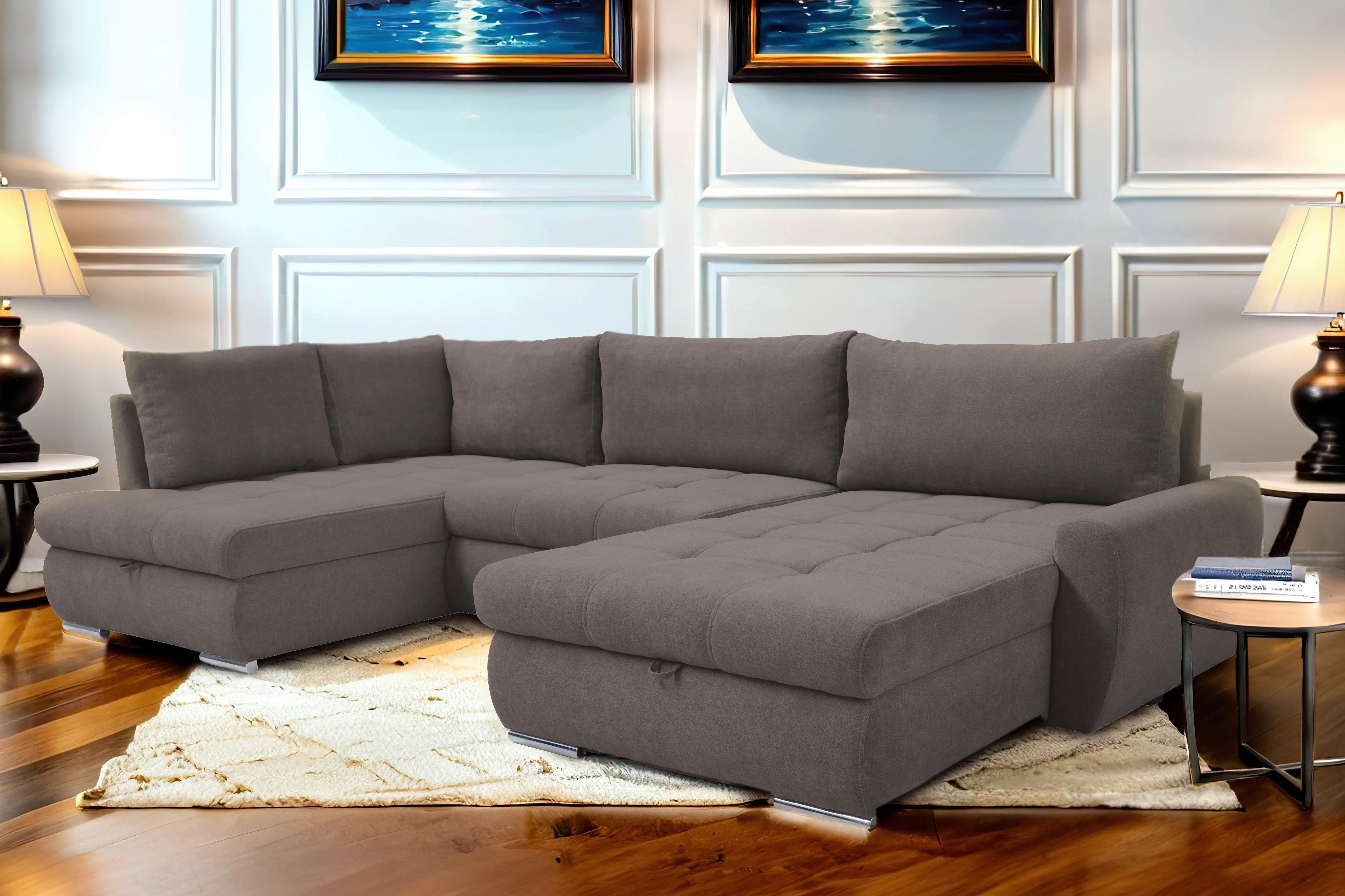 Ecksofa Canion - Chromfarben/Graubraun, Design, Textil (173/322/174cm) - Livetastic