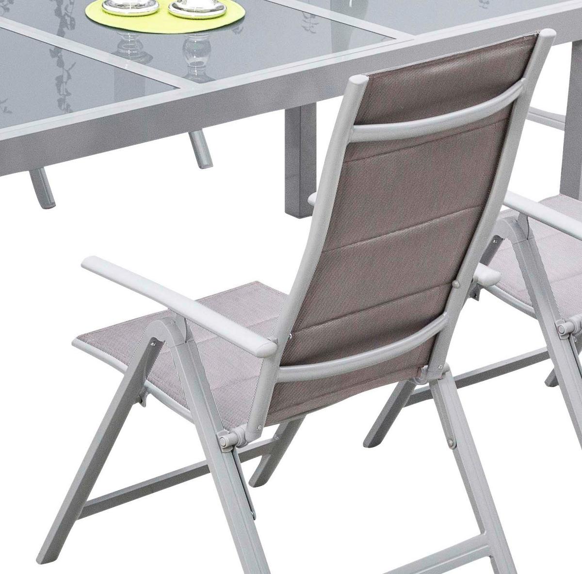 Gartengarnitur 7-Tlg. Taviano Metall/Textil/Glas - Silberfarben/Braun, ROMANTIK / LANDHAUS, Textil/Metall - Gardenson