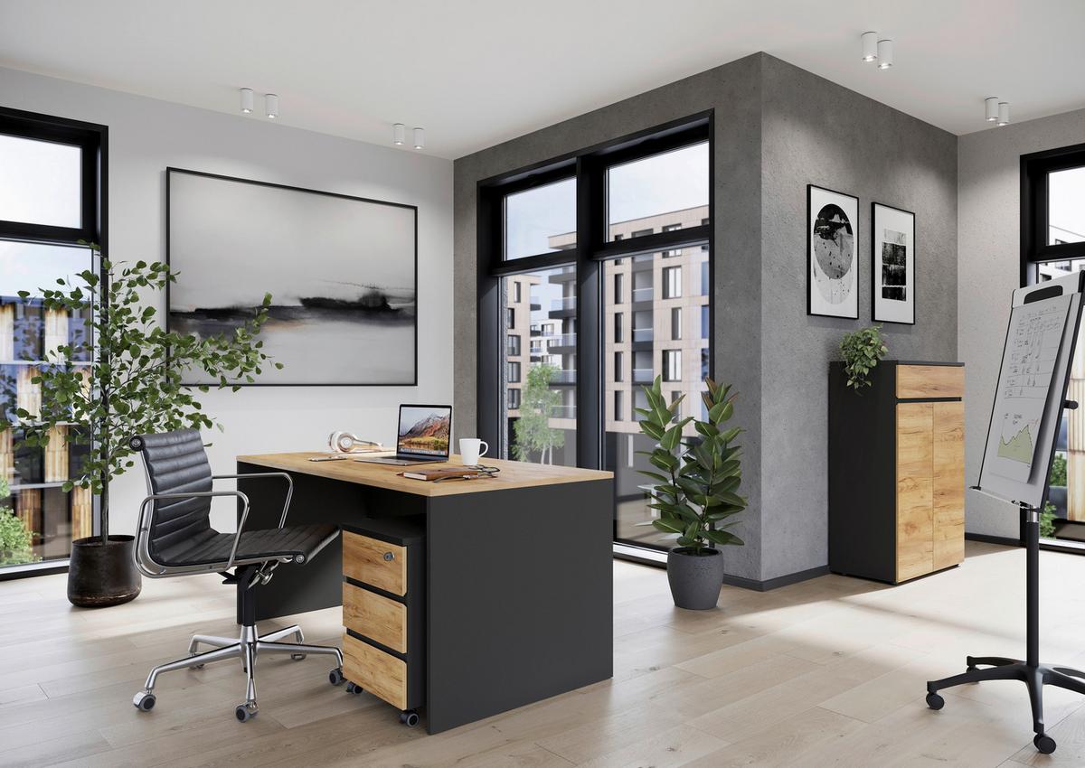 Schreibtisch B158cm H 75cm Lissabon Eichefarben - Eichefarben/Graphitfarben, MODERN, Holzwerkstoff (158/75/79cm) - Germania