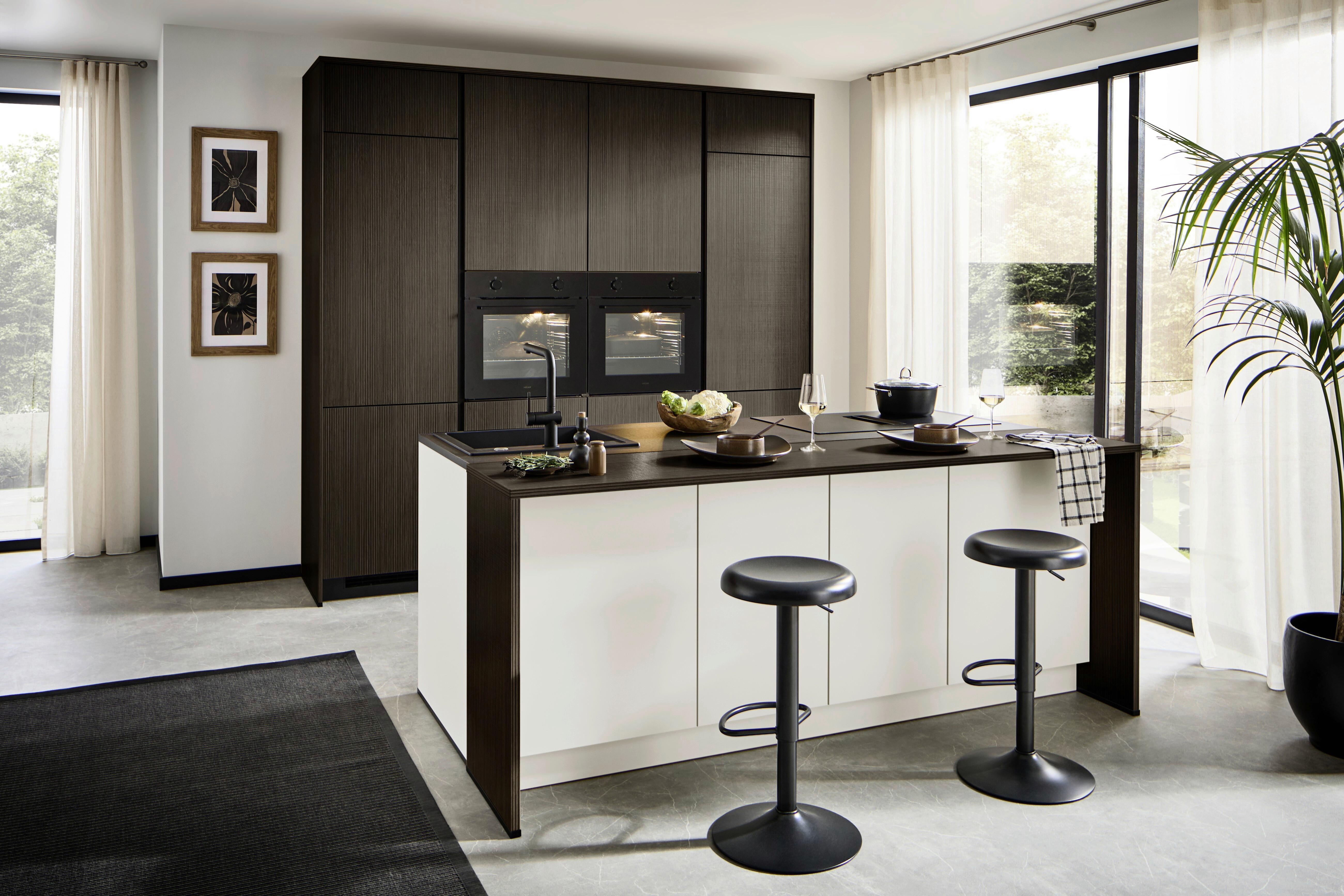 EINBAUKÜCHE STRIPE/CLEAN - Dunkelbraun/Anthrazit, MODERN, Holzwerkstoff (249,2cm) - Express-Kuechen