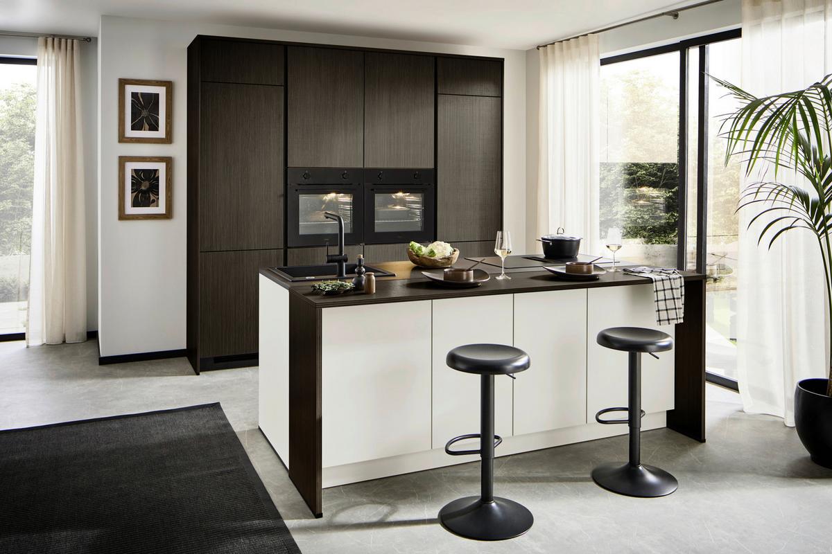 EINBAUKÜCHE STRIPE/CLEAN - Dunkelbraun/Anthrazit, MODERN, Holzwerkstoff (249,2cm) - Express-Kuechen