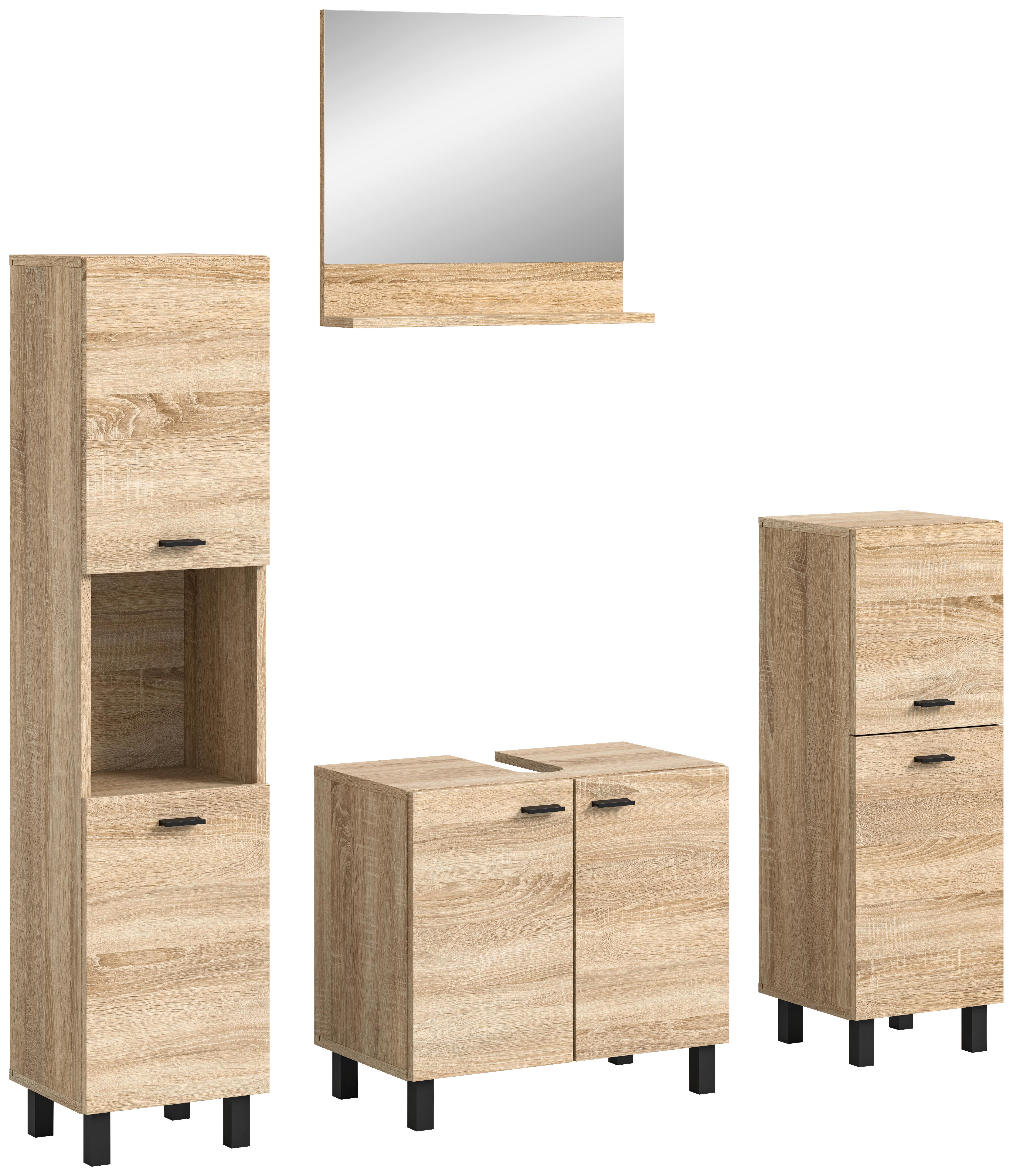 Badezimmer Boston Sonoma Eiche Dekor - Schwarz/Sonoma Eiche, MODERN, Glas/Holzwerkstoff (137/186/33cm) - MID.YOU