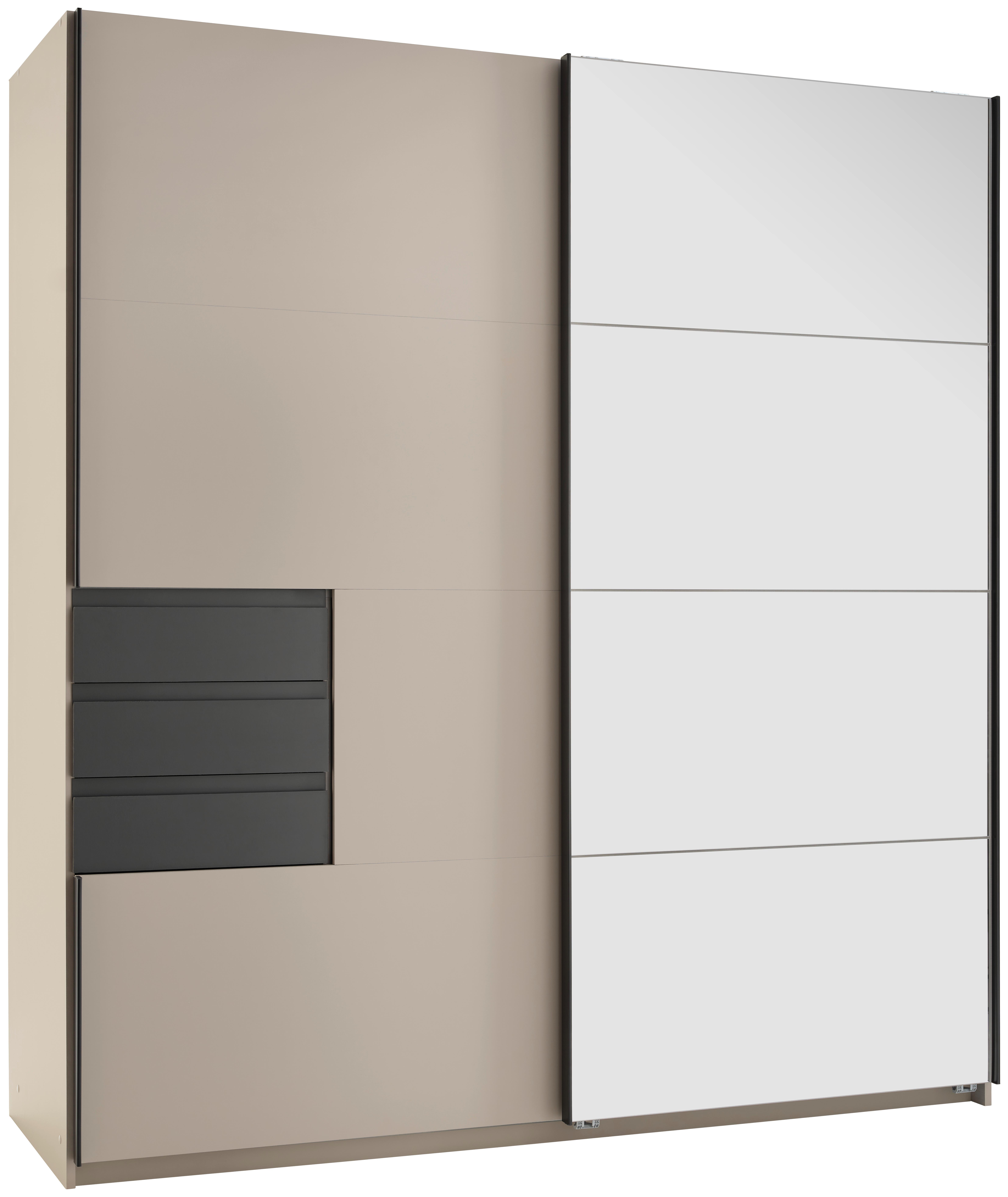 Schwebetürenschrank Mit Spiegel 180cm Grau/weiß