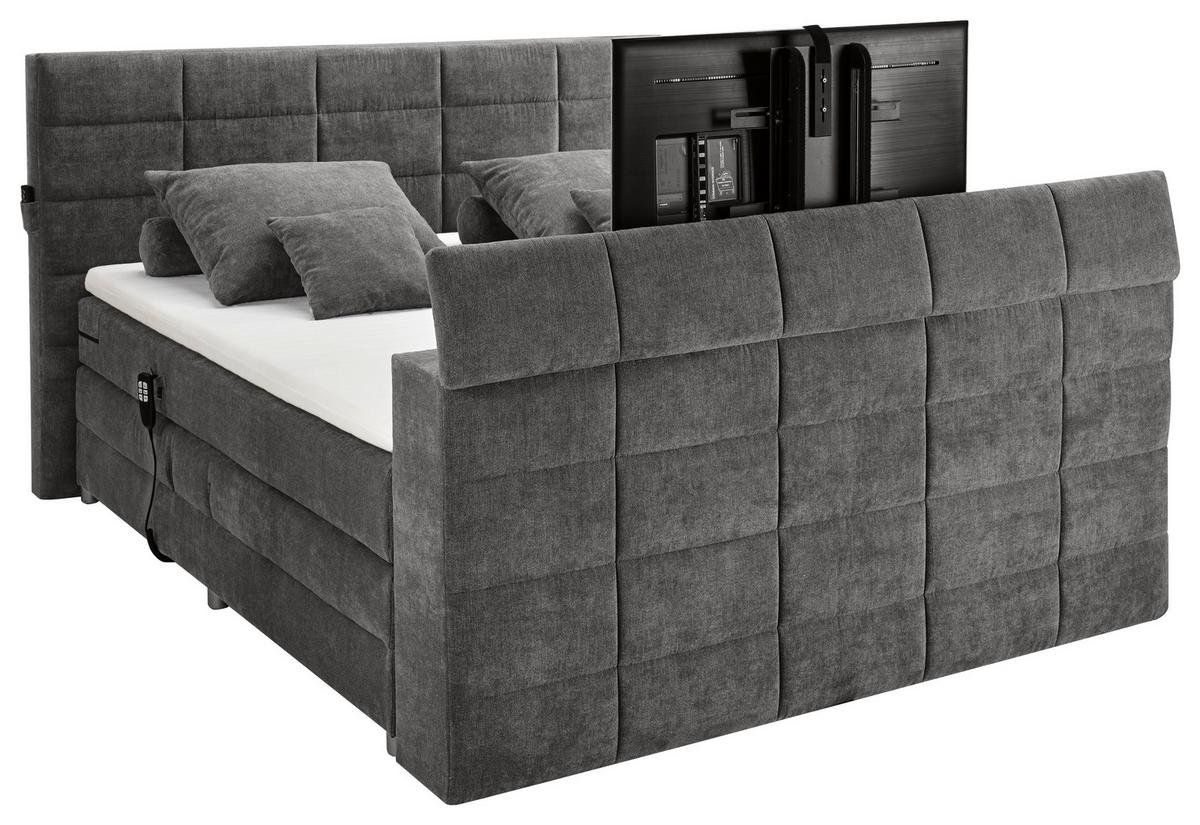 Boxspringbett Mit Topper 180x200 Cm Denver - Dunkelgrau, KONVENTIONELL, Textil (180/200cm) - Carryhome