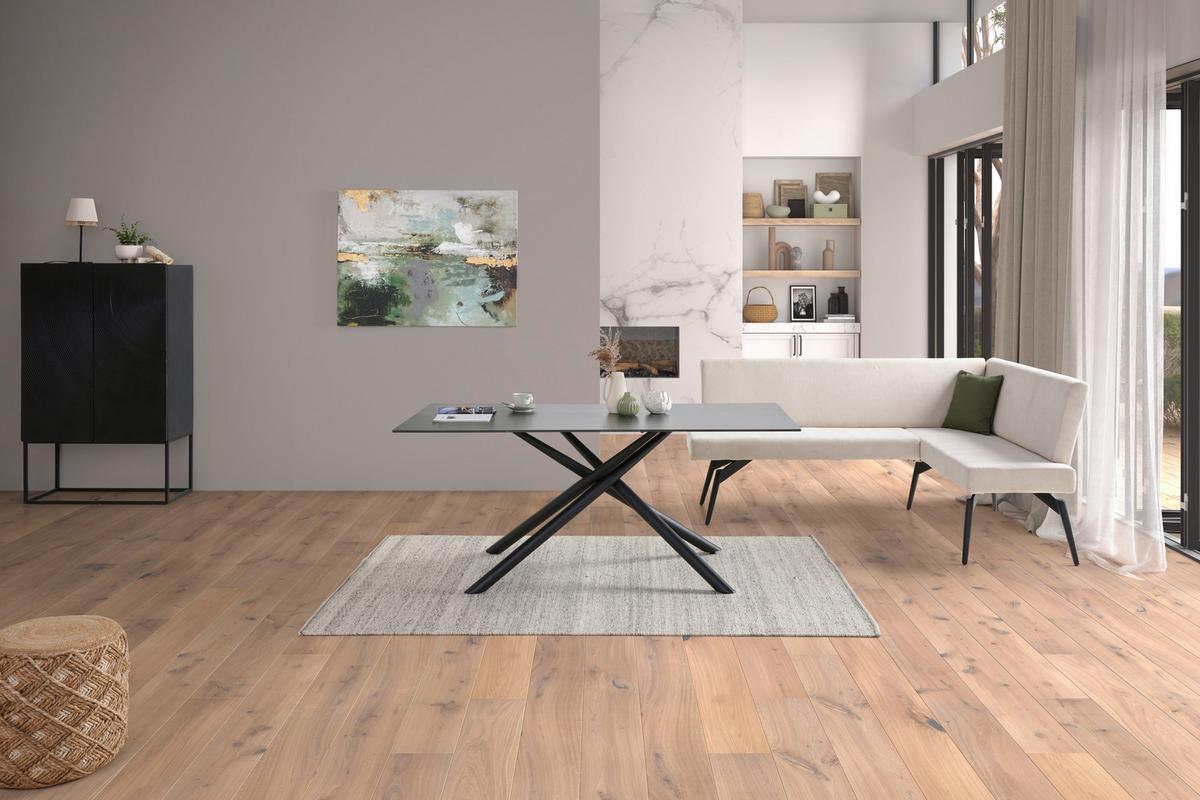 Eckbank Tinos Beige, S: 190x150 Cm - Beige/Schwarz, KONVENTIONELL, Textil/Metall (190/150cm) - MID.YOU