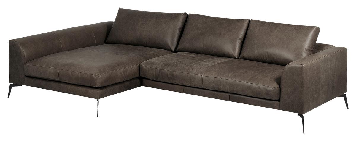 Ecksofa Berlin Fango S: 172 cm - Fango/Schwarz, Design, Leder (172/313cm) - Livetastic