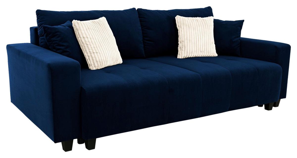 Ecksofa mit Bettfunktion Lily Velours blau, 240x119cm - Blau/Schwarz, Trend, Holz/Holzwerkstoff (240/119cm) - Luca Bessoni