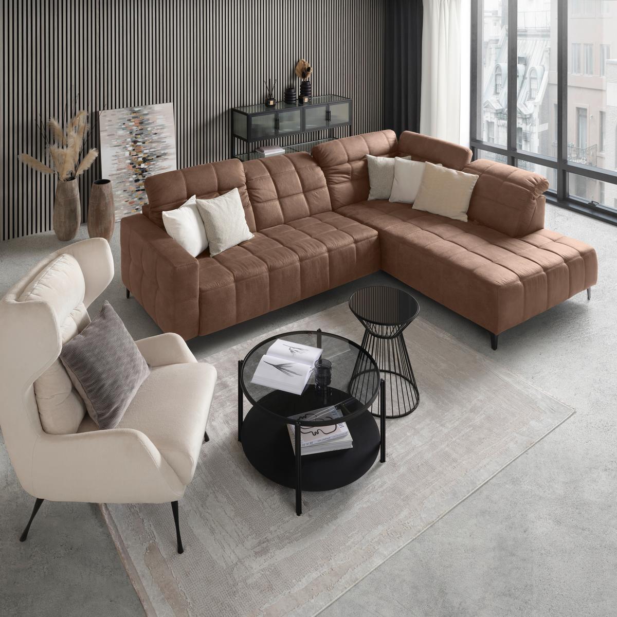 Rohová sedačka PANAMA, pravá, terracotta - černá/terracotta, Konvenční, kov/textil (304/216cm) - Premium Living