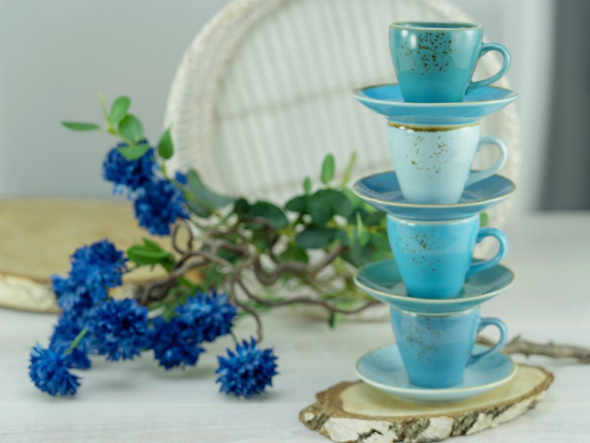 Kaffeetasse Keramik 100 ml 4 Stk. Blau/Goldfarben - Blau/Goldfarben, Keramik (19/19/22cm) - Creatable