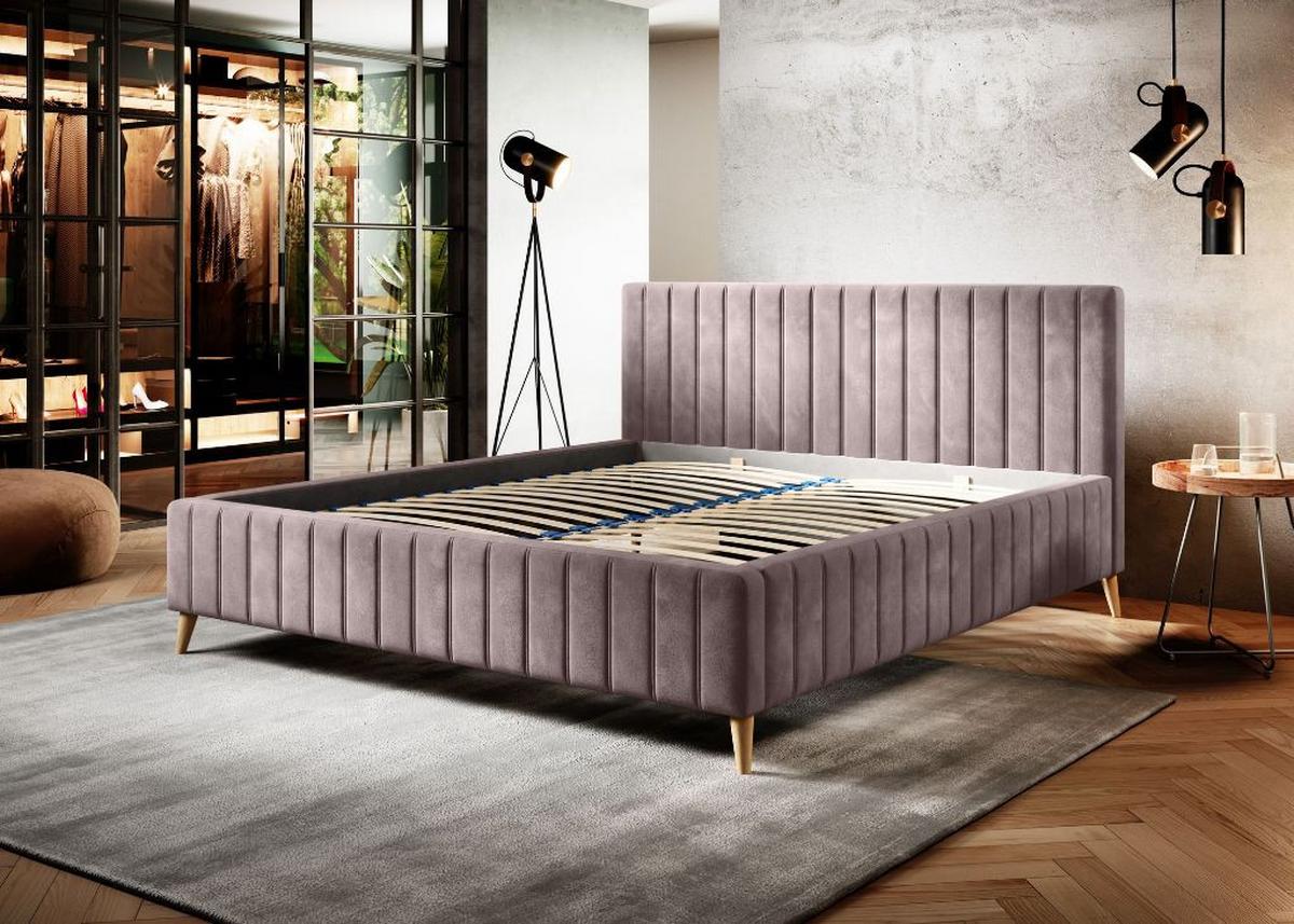 Posteľ s roštom Tamina 160x200, fialová - lila/prírodná farba, Design, drevo/textil (160/200cm)