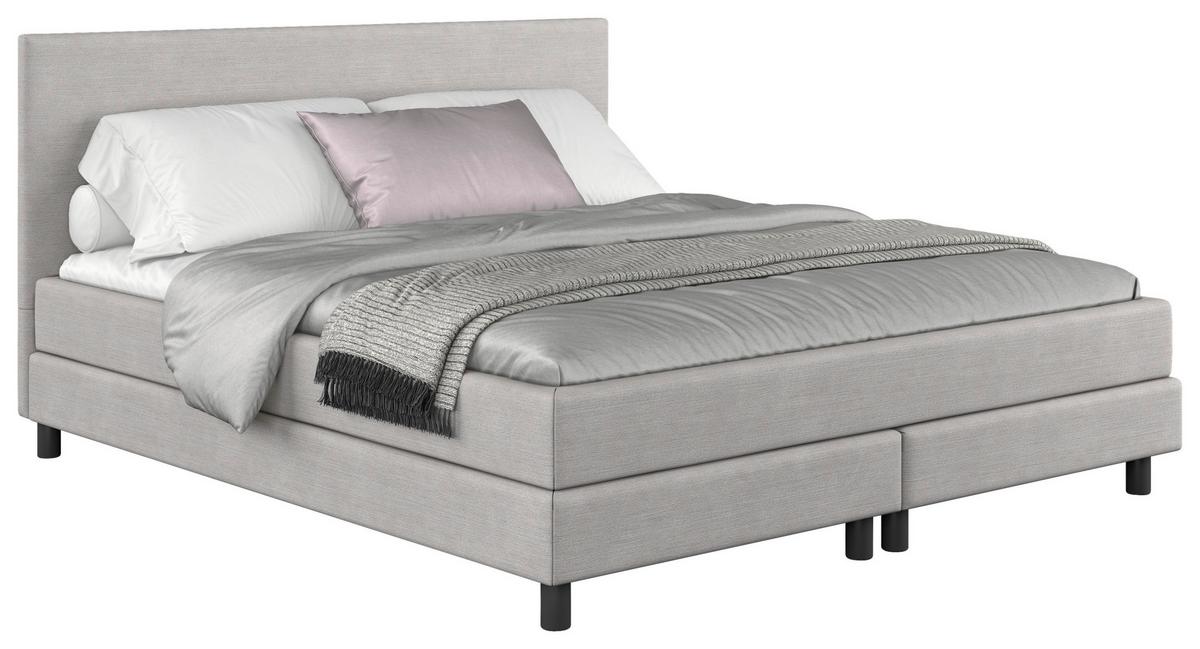 Boxbett mit Topper Andorra 180x200 cm Hellgrau - Hellgrau/Schwarz, MODERN, Holzwerkstoff/Textil (180/200cm) - MID.YOU