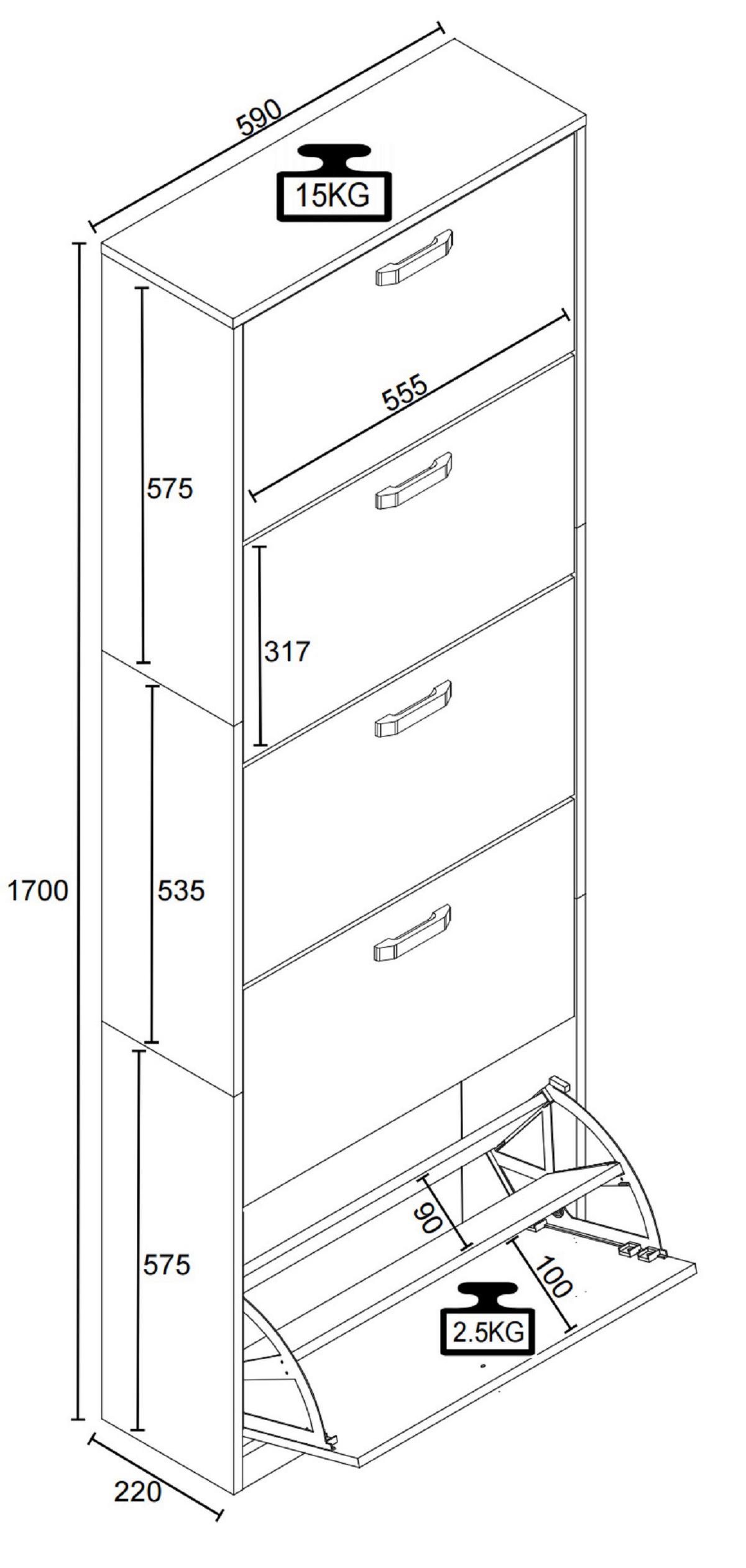 Schuhschrank Halom Weiß/honigeiche - Honigeiche/Weiß, LIFESTYLE, Holzwerkstoff (59/170/22cm) - MID.YOU