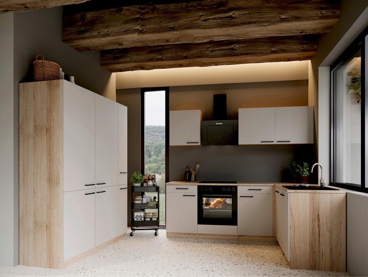 ECKKÜCHE Merle, Kaschmir S: 370x172cm - Kaschmir/Eichefarben, Trend, Holzwerkstoff (370/172cm) - Respekta