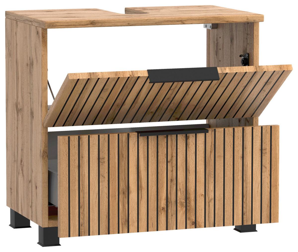 Waschbeckenunterschrank Chester B: 60 Cm - Eiche Wotan/Schwarz, MODERN, Holzwerkstoff (60/54/35cm) - Held