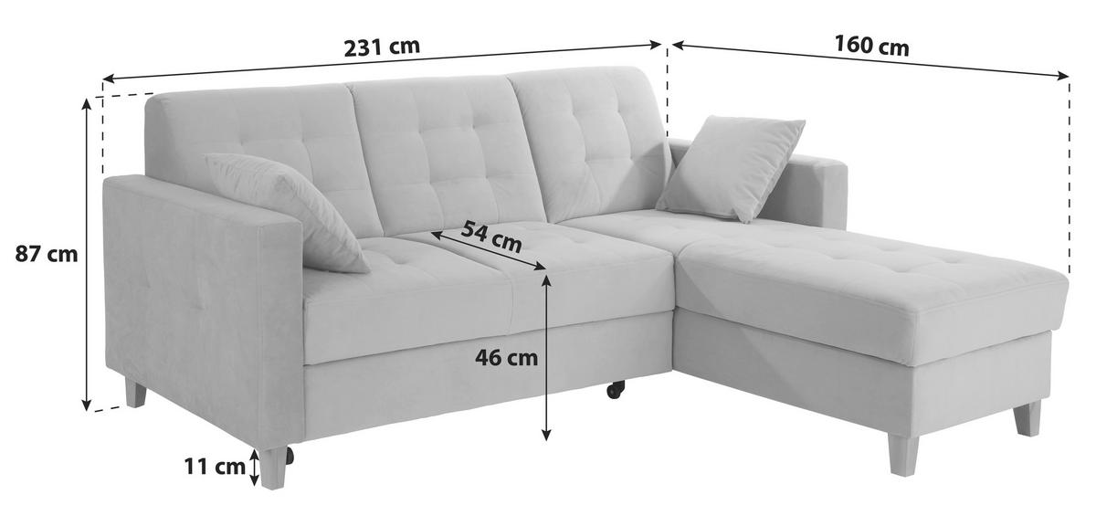 Rohová sedačka BERGEN, obojstranná, sivý zamat - sivá/prírodná farba, Design, drevo/textil (160/231cm) - Luca Bessoni