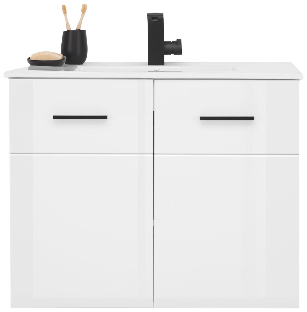 Waschtischkombi Avanti Weiß B: 79,8 cm - Weiß Hochglanz, Design, Holzwerkstoff (79,8/84,6/46cm) - Hom`in