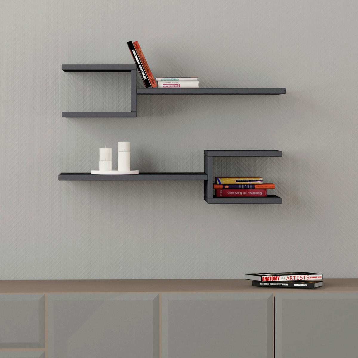 Wandboard Fork Regal - Anthrazit, Design, Holzwerkstoff (75/17/20cm) - Livetastic