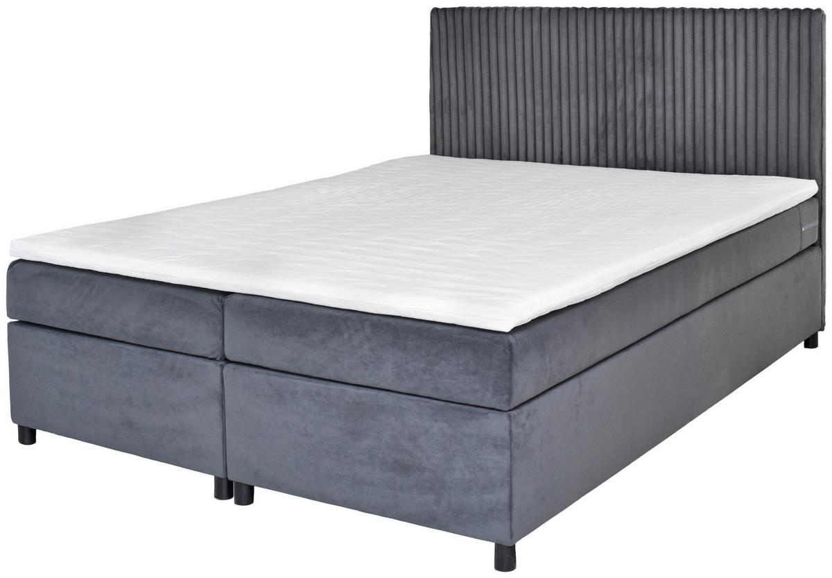 Boxbett mit Topper 140x200 cm Lilly - Schwarz/Grau, Basics, Holz/Textil (140/200cm) - Livetastic