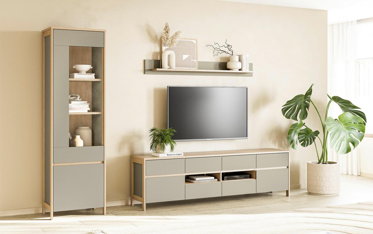 Wohnwand Stranda Eukalyptusholzfarben B: 266cm - Eichefarben/Eukalyptusholzfarben, Design, Holzwerkstoff (266/195/39cm) - MID.YOU