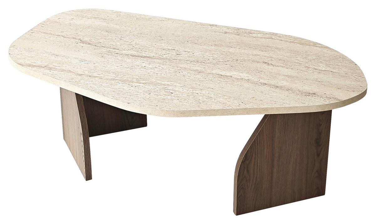 COUCHTISCH Travertin/Walnuss B: 100cm - Beige/Walnussfarben, MODERN, Holzwerkstoff (100/35/60cm)