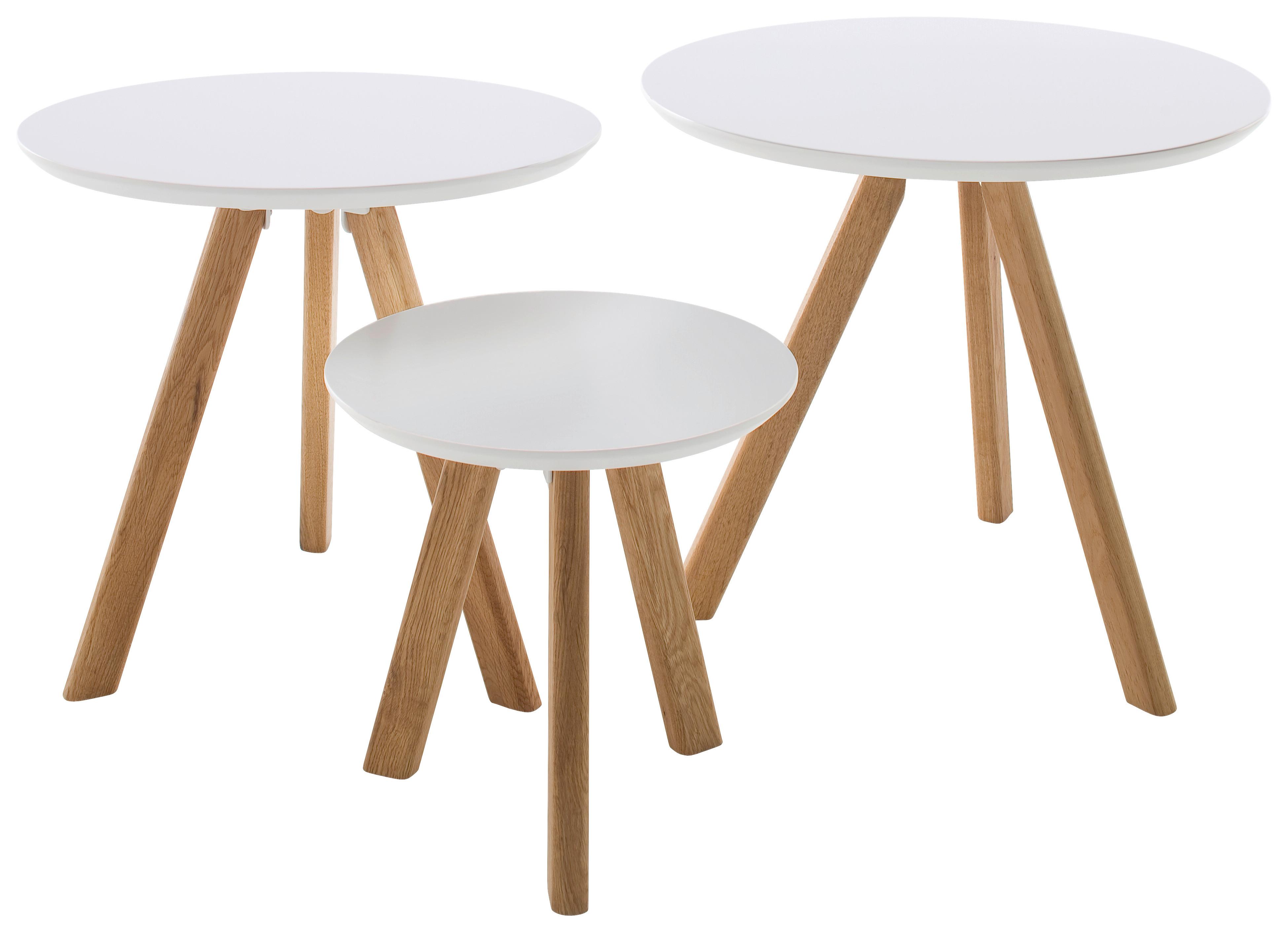 Beistelltisch 3er-set Sinio Weiß/asteiche - Naturfarben/Weiß, Design, Holz/Holzwerkstoff (50/45/50cm) - Livetastic