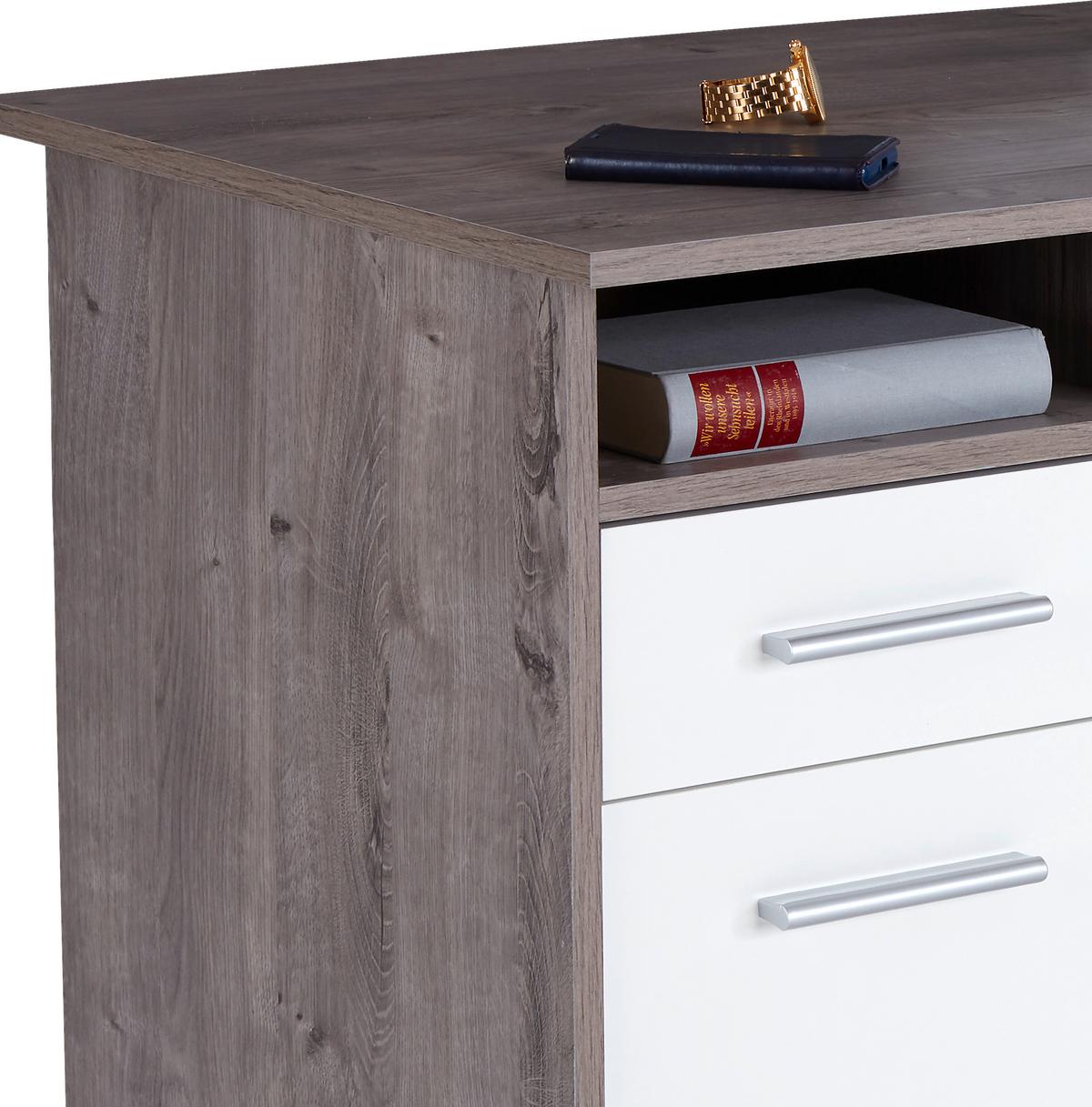 Schreibtischmit Stauraum B 110cm H 74 cm Palermo, Eiche Dekor - Eichefarben/Weiß, MODERN, Holzwerkstoff (110/74/60cm)