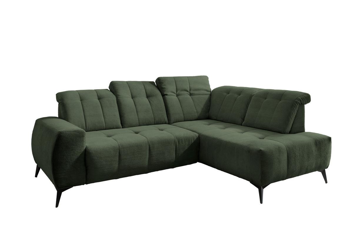 Ecksofa mit USB Anschluss Sano, Dunkelgrün,s: 261x200 cm - Dunkelgrün/Schwarz, MODERN, Textil (261/200cm) - Livetastic