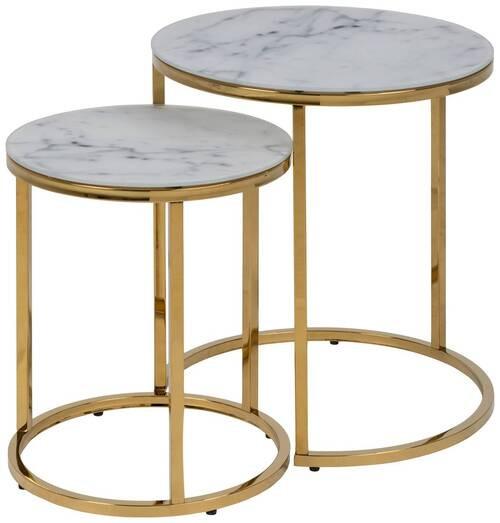 Beistelltisch 2-Tlg. Alisma Weiß/Goldfarben - Goldfarben/Weiß, Trend, Glas/Metall (35/45/35/45/42/50cm) - MID.YOU