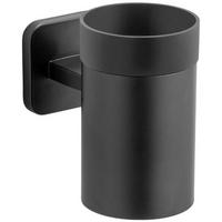Zahnputzbecherhalter Porto Black Schwarz, Wandmontage - Schwarz, MODERN, Kunststoff/Metall (6,5/11/10,5cm) - Wenko