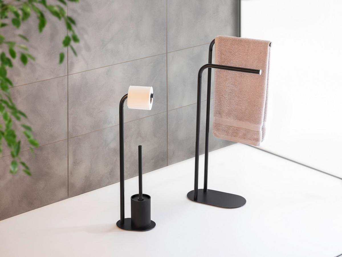 WC-Bürstengarnitur Levante Schwarz B: 23 cm - Schwarz, MODERN, Metall (23/63/17cm) - Wenko